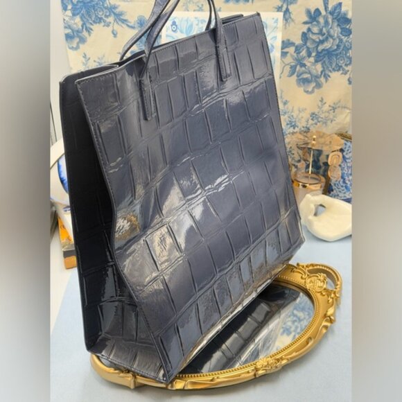 🆕 TED BAKER 🧿 NWOT CROCCON Eco Croc Leather Large Icon Tote Bag, Dark Blue - Picture 7 of 12